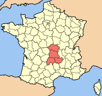Карта Франції з позначенням регіону Овернь