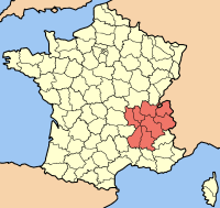 Карта Франції з позначенням регіону Рона-Альпи
