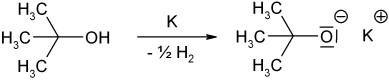 Deprotonierung von 2-Methyl-2-propanol durch Kalium zum tert-Butanolat-Anion