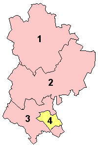 Okresy: 1 – Bedford; 2 – Mid Bedfordshire; 3 – South Bedfordshire; 4 – Luton (jednostupňový celok)