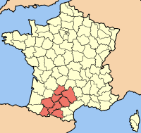 Карта Францыі з выдзеленым рэгіёнам Поўдзень — Пірэнеі