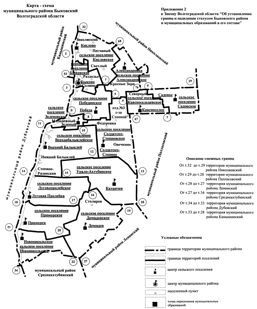 Карта-схема муниципального района Быковский Волгоградской области