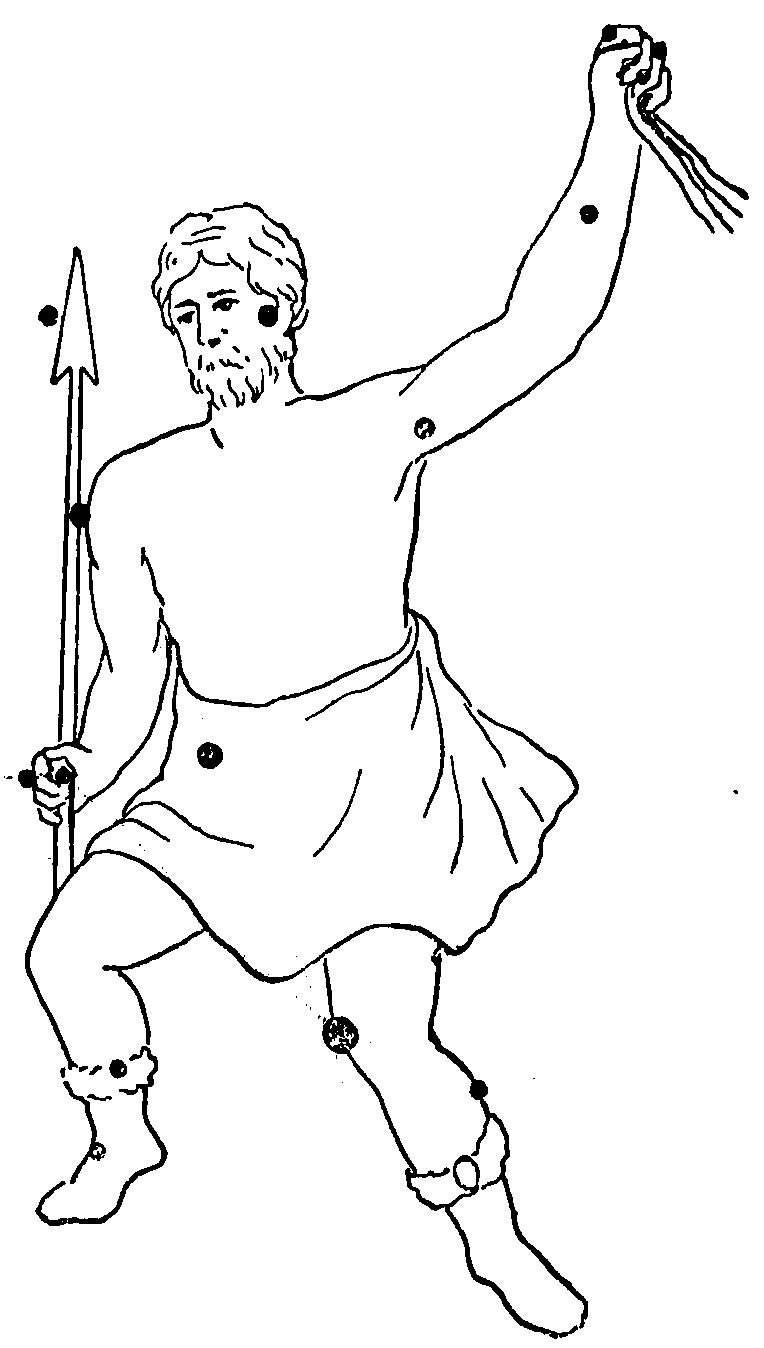 The constellation Boötes pictured as a man with the major stars denoted