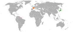 JapanとFranceの位置を示した地図