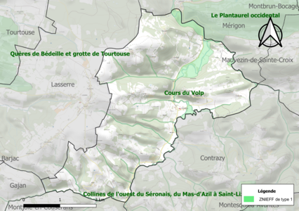 Carte de la ZNIEFF de type 1 sur la commune.