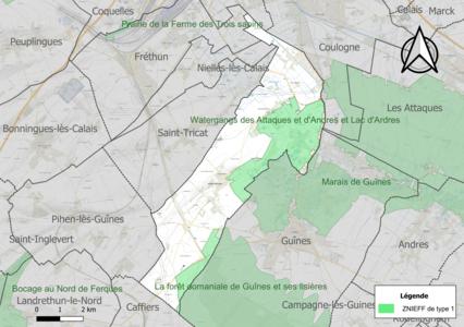 Carte des ZNIEFF de type 1 sur la commune.