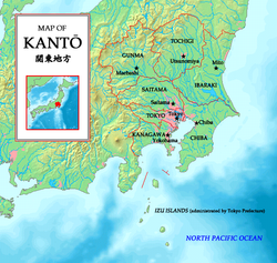 Mapa detalhado das áreas dentro da região de Kantō