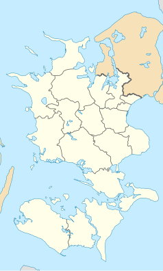 Mapa konturowa Zelandii, po prawej znajduje się punkt z opisem „Køge”