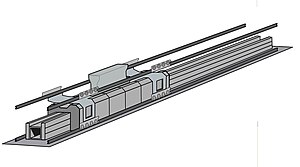 A computer generated model of the linear induction motor used in the EMALS.