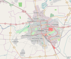 Mapa konturowa Płowdiw, w centrum znajduje się punkt z opisem „Płowdiw”