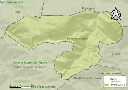 Carte de la ZNIEFF de type 2 sur la commune.