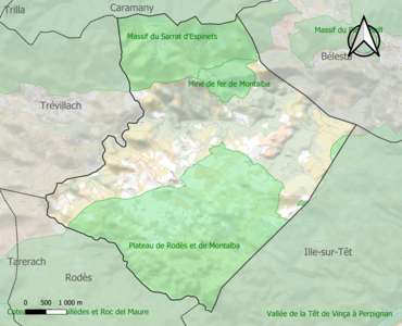 Carte des ZNIEFF de type 1 sur la commune.