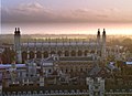 View over Gonville and Caius and Clare College towards King's College Chapel, seen from St Johns College chapel, Cambridge (UK). On the left, just in front of King's College chapel, is the University Senate House.