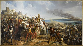Die Schlacht von Montgisard, 1177. Historien-Gemälde von Charles Philippe Larivière (1798–1876)
