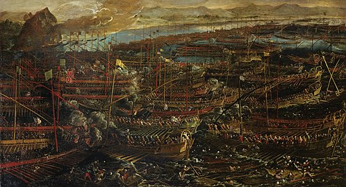 La Bataille de Lépante (1572), esquisse d'une toile détruite dans l'incendie du palais des Doges en 1577, collection privée.