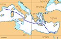 "Haporzim" (ship) sailing route, 22 November 1947