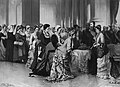 Émile Delpérée, Députation des dames belges offrant un diadème à la reine lors d'une réception au Palais royal pour les noce d'argent du roi et de la reine en 1878, 1880.