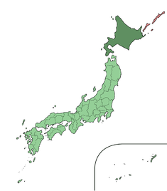 Karta Japonske, prefektura Hokaido je označena