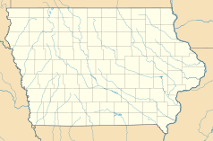 Mapa konturowa Iowa, po prawej znajduje się punkt z opisem „Iowa City”