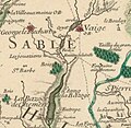 Extrait de la carte de Jaillot en 1706 pour l'évêque du Mans montrant Vaiges et son grand étang sur la Vaige.