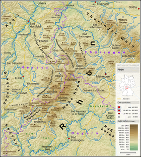 Carte topographique de la Rhön.