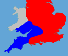 Цветна карта на политическите борби в Англия, 1140