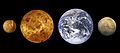 Comparation in talia de planetas (de sinistra a dextra): Mercurio, Venere, Terra e Marte