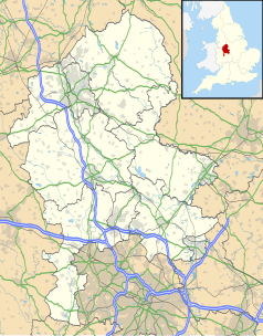 Mapa konturowa Staffordshire, blisko centrum na lewo u góry znajduje się punkt z opisem „Barlaston”