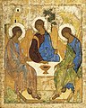 Icône de la Trinité (1408), d'Andreï Roublev, dont une reproduction se trouve dans l'Église de la Sainte-Trinité-et-de-Saint-Honoré.