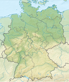 Mapa konturowa Niemiec, po lewej nieco na dole znajduje się czarny trójkącik z opisem „Erbeskopf”