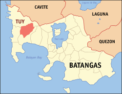 Peta Batangas dengan Tuy dipaparkan