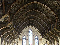 Single hammerbeam ceiling, carved in oak by Patrick Keely at St. Mary – St. Catherine of Siena Parish, Charlestown, Massachusetts