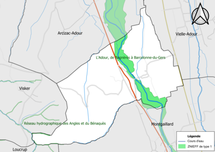 Carte de la ZNIEFF de type 1 sur la commune.