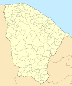 Mapa konturowa Ceará, u góry nieco na prawo znajduje się punkt z opisem „Fortaleza”