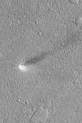 Dust devil in action showing shadow to the right. Image located in Cebrenia quadrangle.
