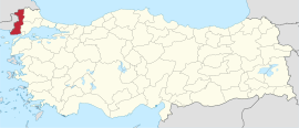 एदिर्नेचे तुर्कस्तान देशाच्या नकाशातील स्थान
