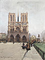 La donna dei fiori a Notre-Dame di Eugène Galien-Laloue