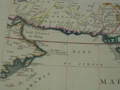 Zahodni del Indijskega oceana, Vincenzo Maria Coronelli, 1693 iz svojega sistema globalnih grebenov na obalo Makran