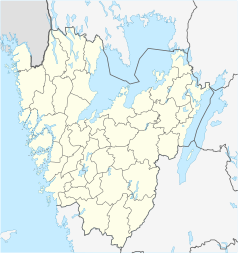 Mapa konturowa Västra Götalandu, po lewej nieco na dole znajduje się punkt z opisem „Marstrand”