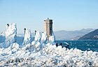 Senj harbor chained with snow after a cold front