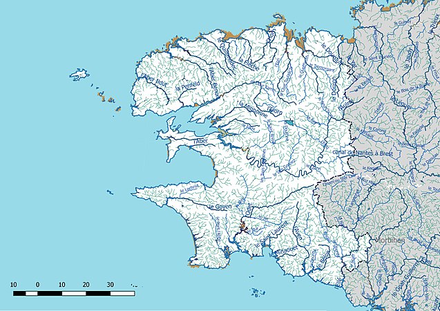 Carte de l'ensemble du réseau hydrographique du Finistère.