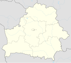 Mapa konturowa Białorusi, po lewej znajduje się punkt z opisem „Mosty”
