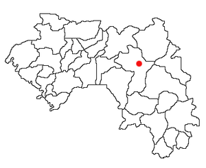 Location of Kouroussa Prefecture and seat in Guinea.