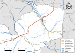 Carte en couleur présentant le réseau hydrographique de la commune