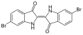 Structural formula of murex-based tyrian purple, the red-purple dye present in tekhelet indigo before explosure to sunlight. (note the two bromides: in marine environments, sodium bromide is abundant. It is far less abundant in terrestrial environments[citation needed])