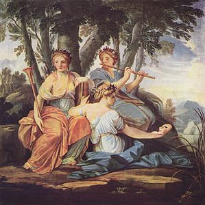 Klio, Eŭterpa kaj Talio, pentrite de Eustache Le Sueur, ĉirkaŭ 1640-1645