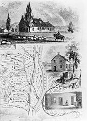 Plan des Schlachtfeldes der Schlacht von Saratoga und Abbildung von John Neilsons Haus, des Hauptquartiers der Generale Benedict Arnold und Enoch Poor