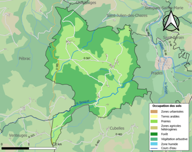 Carte en couleurs des infrastructures et de l'occupation des sols de la commune.