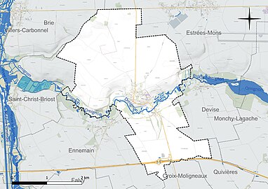 Carte en couleur présentant le réseau hydrographique de la commune