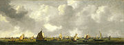 Scheepvaart op het IJ voor Amsterdam. Schilderij van Reinier Nooms (1623/'24-1664); 1661.